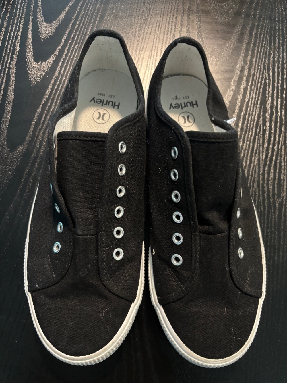 Hurley Black Slip-On Canvas Sneakers with White Sole Womens Size 9M